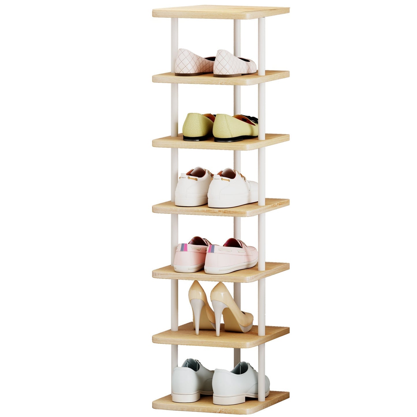 Linzinar Shoe Rack 7 Tier Vertical Storage Organizer Metal Narrow Slim Shelf