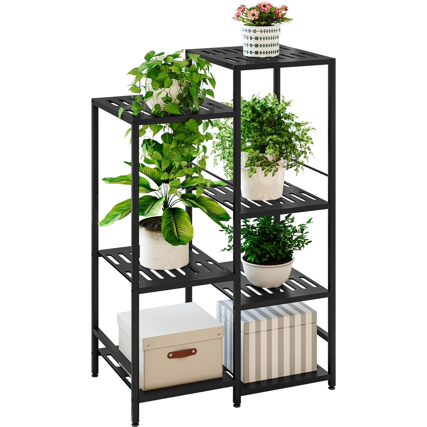 Linzinar 4 Tiers 7 Potted Plant Stand Indoor Outdoor Metal Plant Shelf
