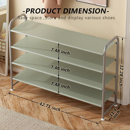 Linzinar Shoe Rack 4 Tier Long Storage Organizer Wide Metal Shoe Shelf