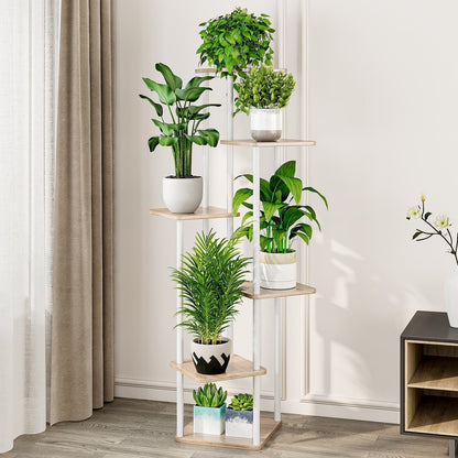 Linzinar Plant Stand 6 Tier 7 Potted Indoor Metal Corner Flower Shelf for Multiple Plants