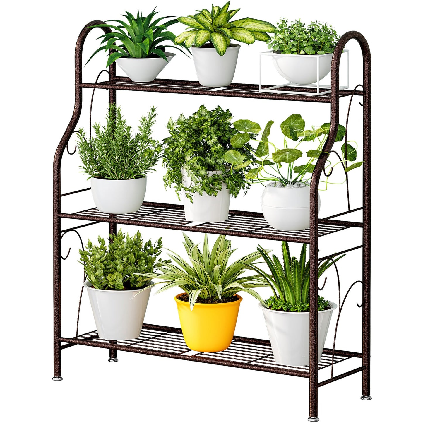 Linzinar 3 Tier Metal Plant Stand Indoor Outdoor Plant Stands Corner Plant Shelf