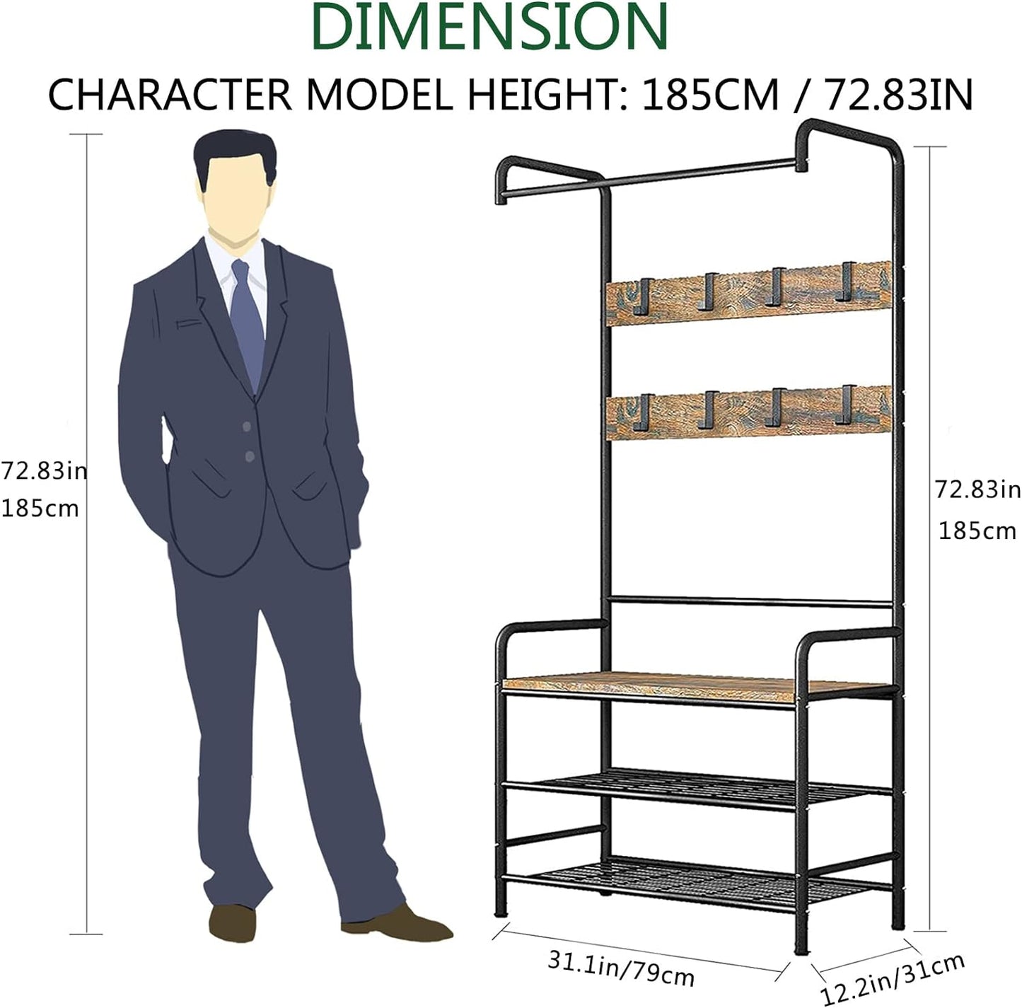 Linzinar Coat Rack Shoe Bench 3-in-1 Hall Tree Storage Shelf Organizer