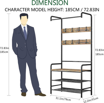 Linzinar Coat Rack Shoe Bench 3-in-1 Hall Tree Storage Shelf Organizer