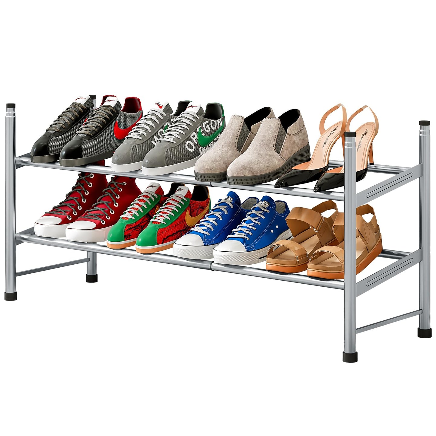 Linzinar Shoe Rack 2 Tier Metal Expandable Adjustable Shoe Shelf