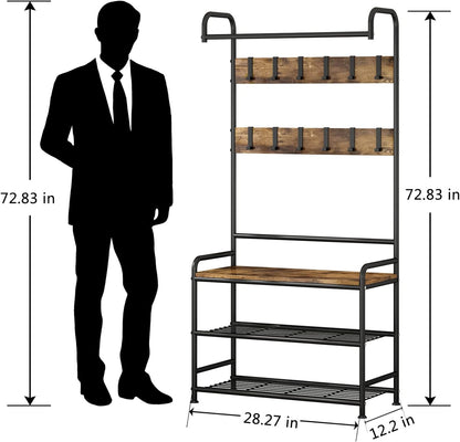 Linzinar Coat Rack Shoe Bench 3-in-1 Hall Tree with MDF Stand