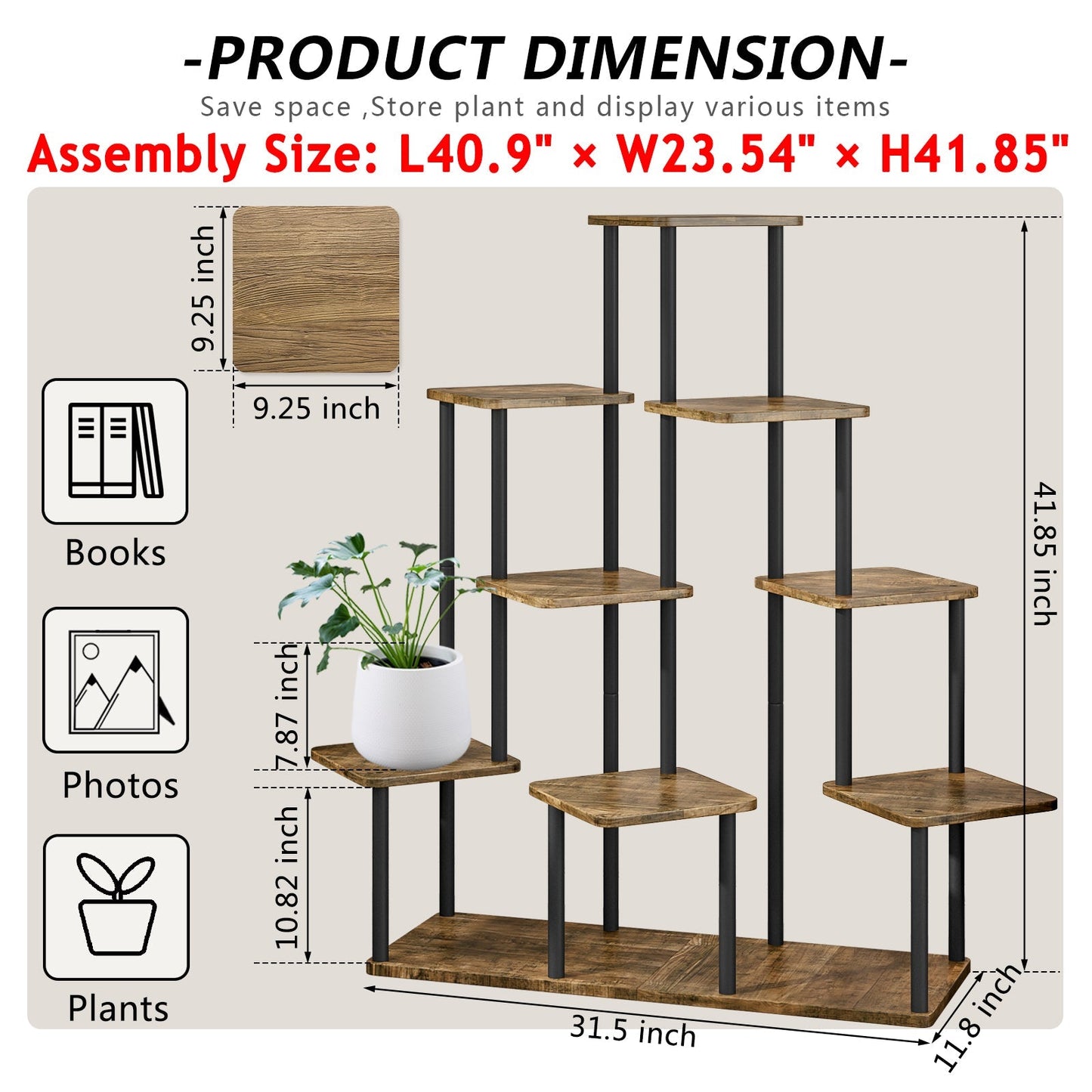 Linzinar Plant Stand 9 Tier 14 Potted Indoor Metal Corner Flower Shelf for Multiple Plants