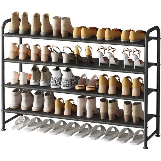 Linzinar Shoe Rack 4 Tier Long Storage Organizer Wide Metal Shoe Shelf