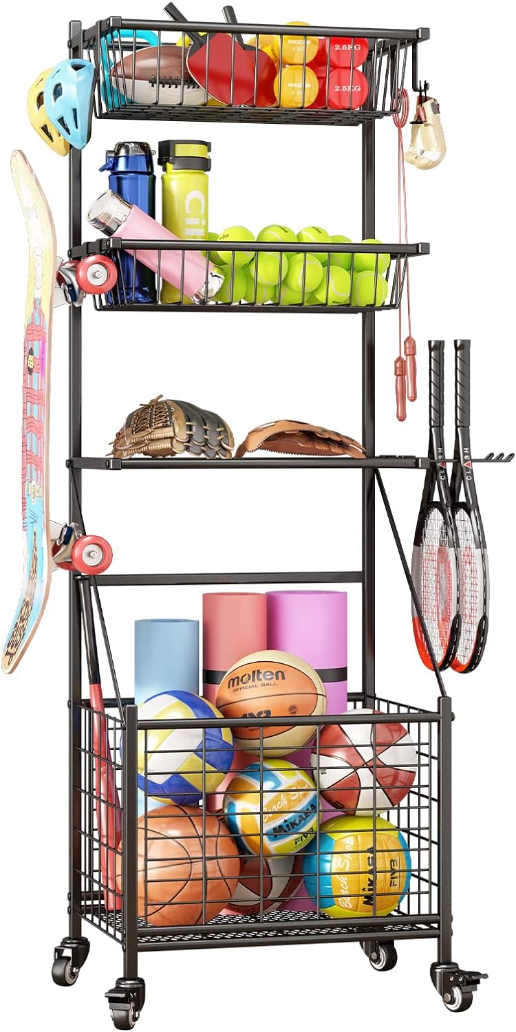 Linzinar Garage Sports Equipment Organizer System Ball Gear Outdoor Toy Storage Rack