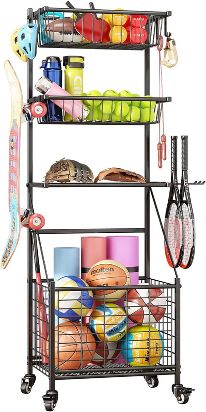 Linzinar Garage Sports Equipment Organizer System Ball Gear Outdoor Toy Storage Rack