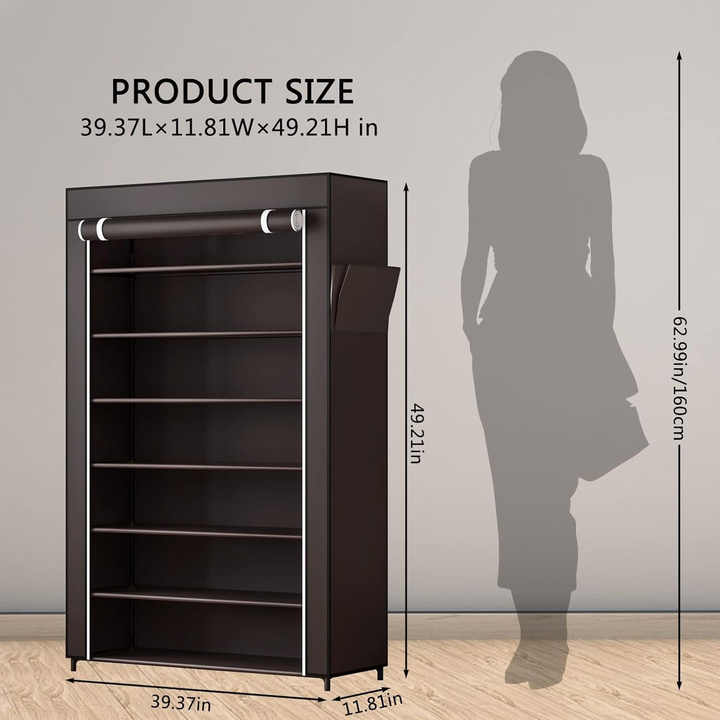 Linzinar 7-Tier Shoe Rack with Dustproof Cover Non-Woven Cabinet