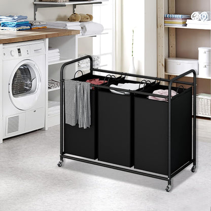 Linzinar Laundry Sorter Basket 3 Bag Laundry Hamper Cart