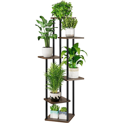 Linzinar Plant Stand 6 Tier 7 Potted Indoor Metal Corner Flower Shelf for Multiple Plants