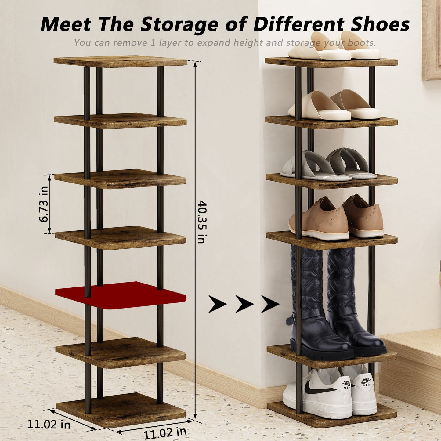 Linzinar Shoe Rack 7 Tier Vertical Storage Organizer Metal Narrow Slim Shelf