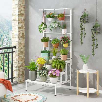 Linzinar Plant Stand 3-Tier Heavy Duty Potted Planter Rack Unit with Grid Panel