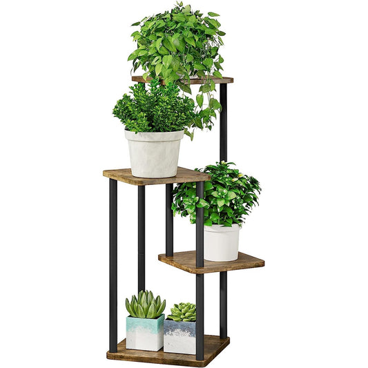 Linzinar Plant Stand 4 Tier 5 Potted Indoor Metal Corner Flower Shelf for Multiple Plants