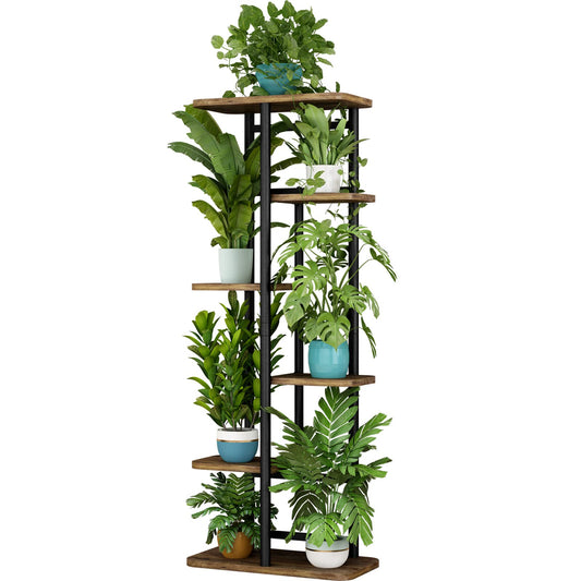 Linzinar  Plant Stand 6 Tier 7 Potted Indoor Plant Shelf Multiple Stands for Garden Corner Balcony Living Room