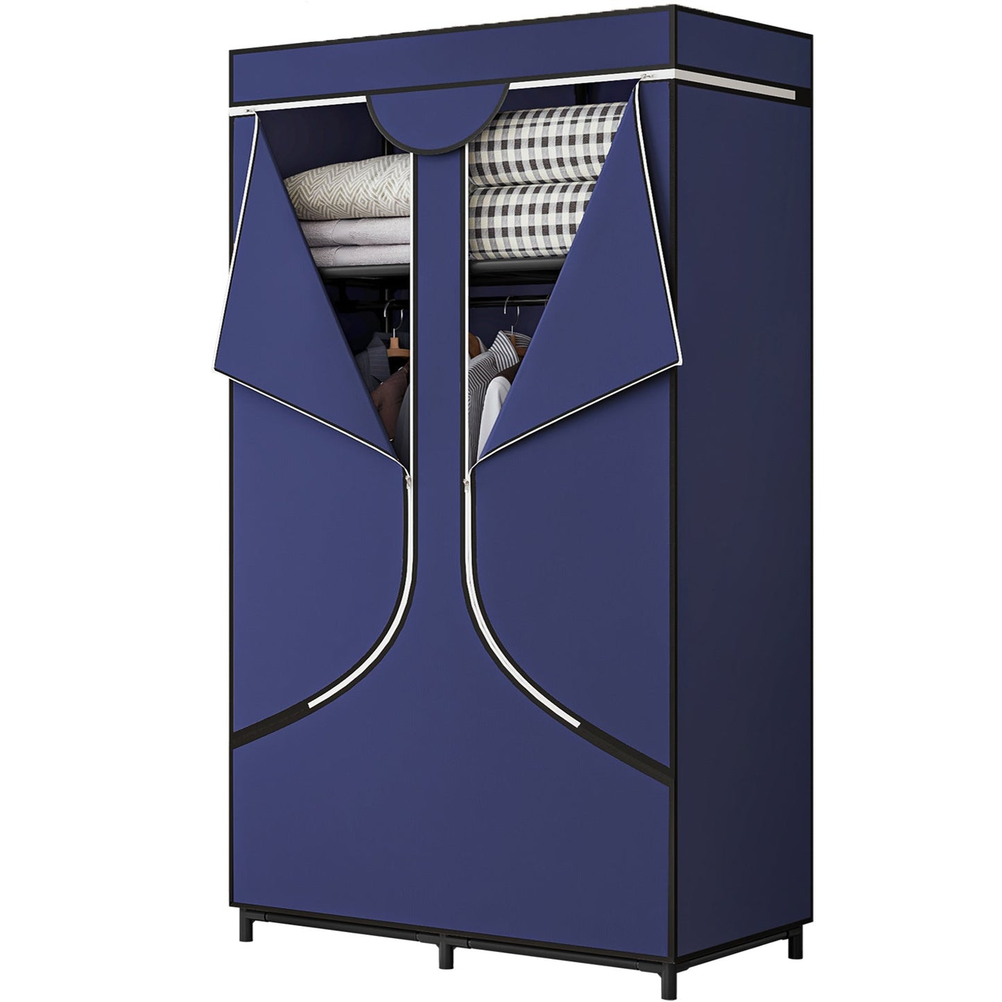 Linzinar 34 Inch Portable Wardrobe Closet Storage Organizer Metal Hanging Rack Non-Woven Fabric