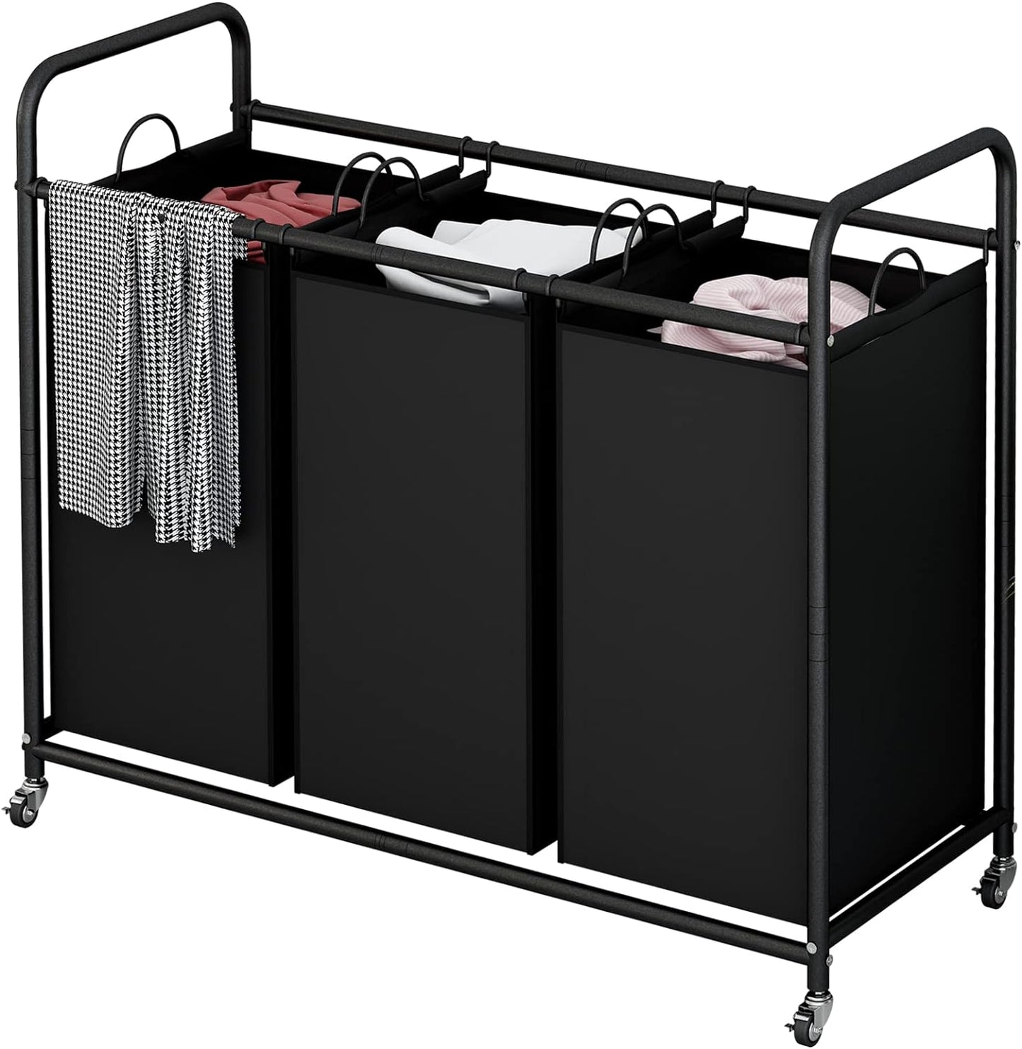 Linzinar Laundry Sorter Basket 3 Bag Laundry Hamper Cart