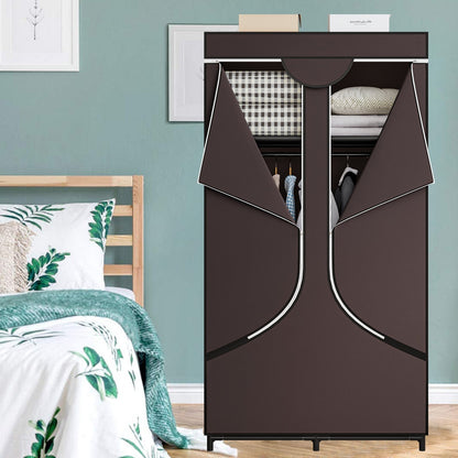 Linzinar 34 Inch Portable Wardrobe Closet Storage Organizer Metal Hanging Rack Non-Woven Fabric