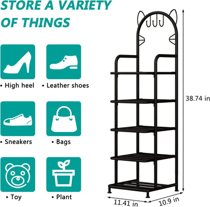 Linzinar Shoe Rack 5 Tier Vertical Storage Organizer Shelf Sturdy Metal Free Standing Shoe Tower
