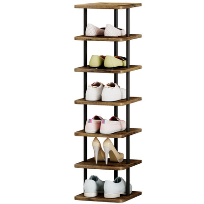 Linzinar Shoe Rack 7 Tier Vertical Storage Organizer Metal Narrow Slim Shelf