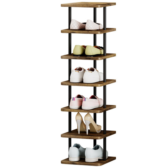 Linzinar Shoe Rack 7 Tier Vertical Storage Organizer Metal Narrow Slim Shelf