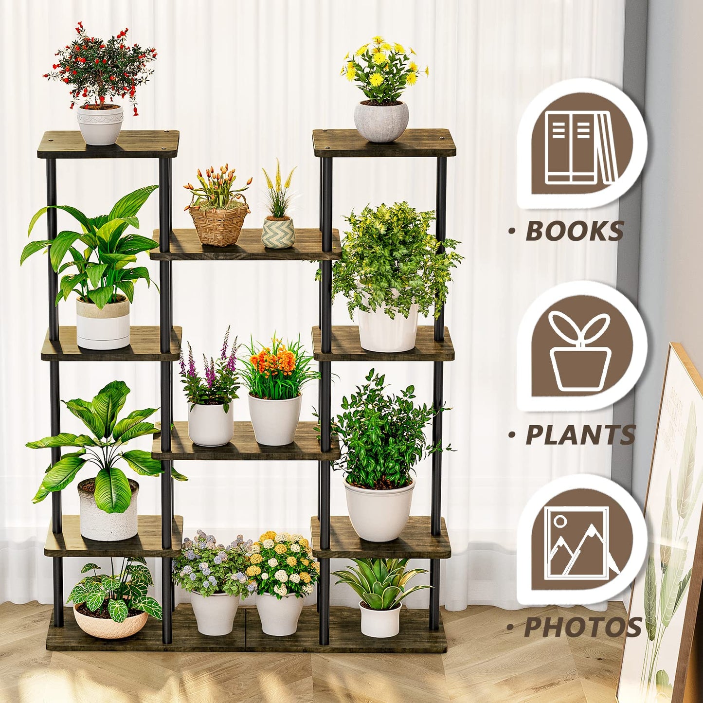 Linzinar Plant Stand Indoor Corner Tiered Metal Plant Organizer 6 Tier 14 Pot
