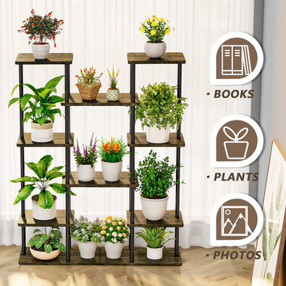 Linzinar Plant Stand Indoor Corner Tiered Metal Plant Organizer 6 Tier 14 Pot