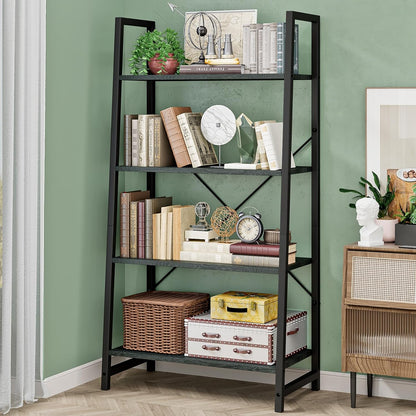 Linzinar 4-Tier Book Shelf BookcaseTall Bookshelf Industrial Ladder Shelf
