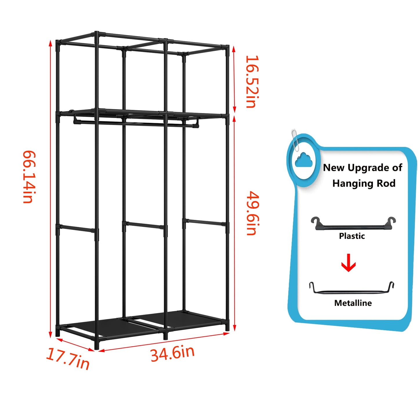 Linzinar 34 Inch Portable Wardrobe Closet Storage Organizer Metal Hanging Rack Non-Woven Fabric