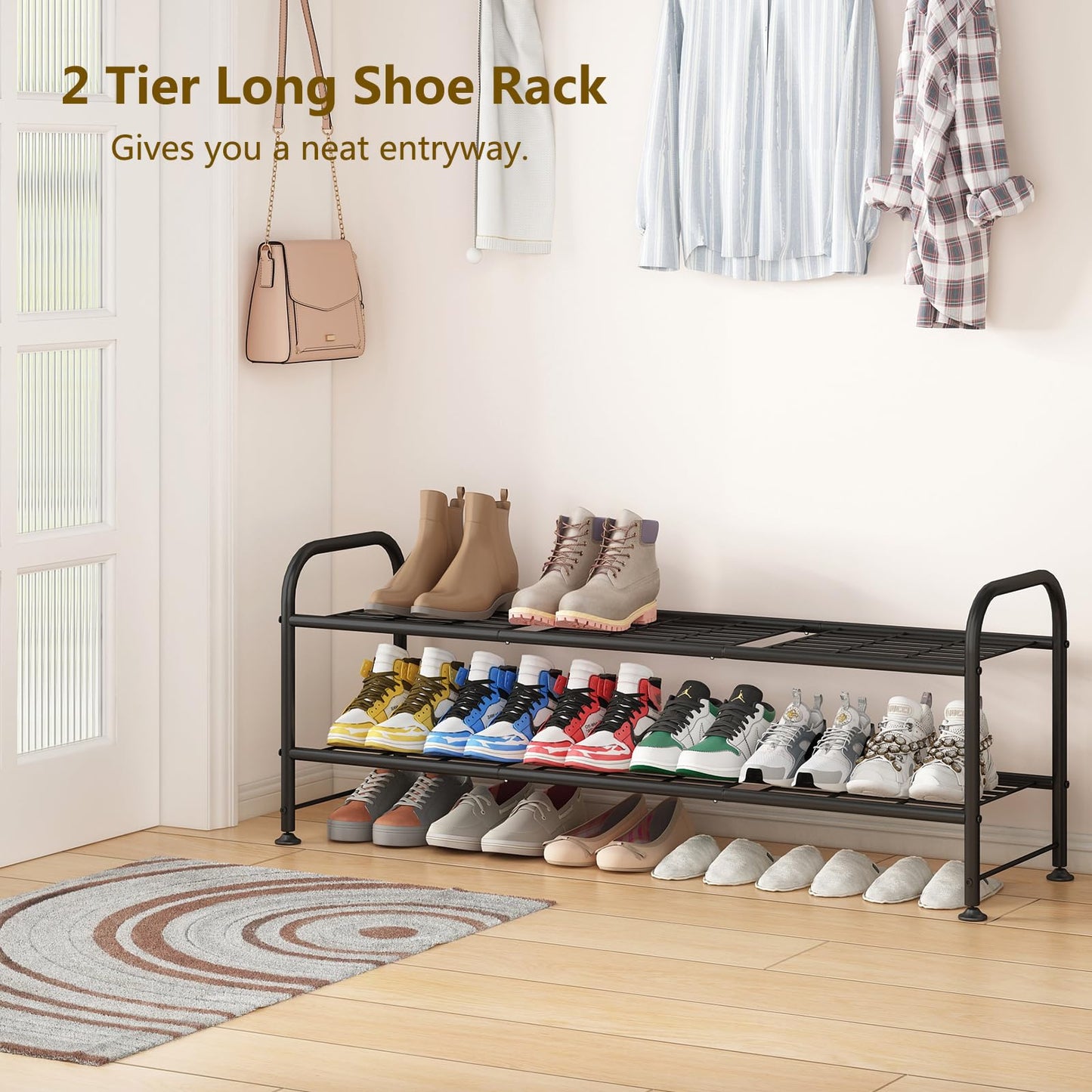Linzinar Shoe Rack 2 Tier Storage Organizer for Closet Entryway Metal