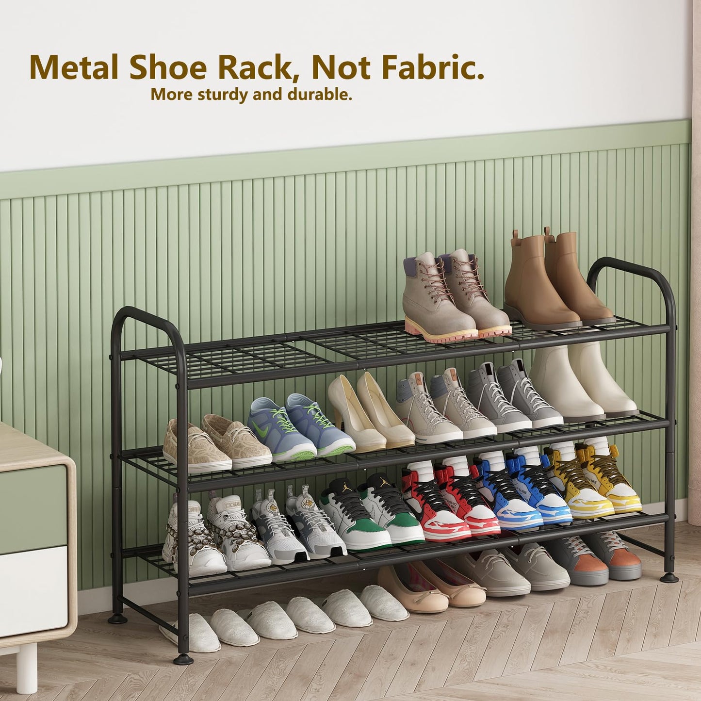 Linzinar Shoe Rack 3 Tier Storage Organizer for Closet Entryway Metal