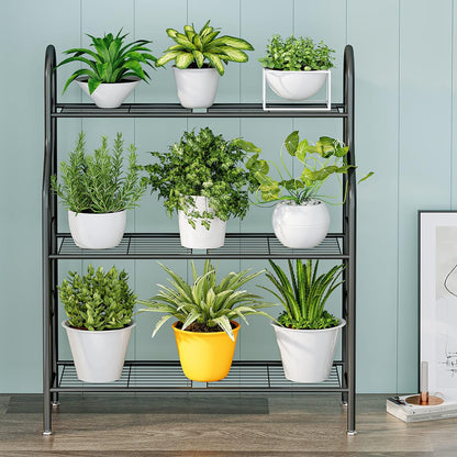 Linzinar 3 Tier Metal Plant Stand Indoor Outdoor Plant Stands Corner Plant Shelf