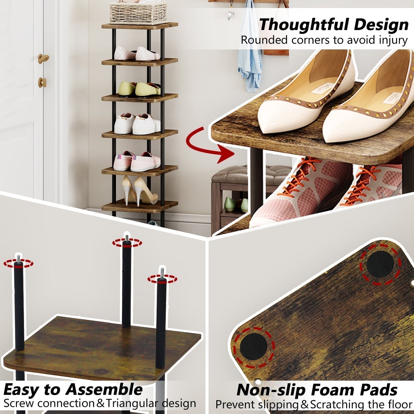 Linzinar Shoe Rack 9 Tier Vertical Storage Organizer Metal Narrow Slim Shelf