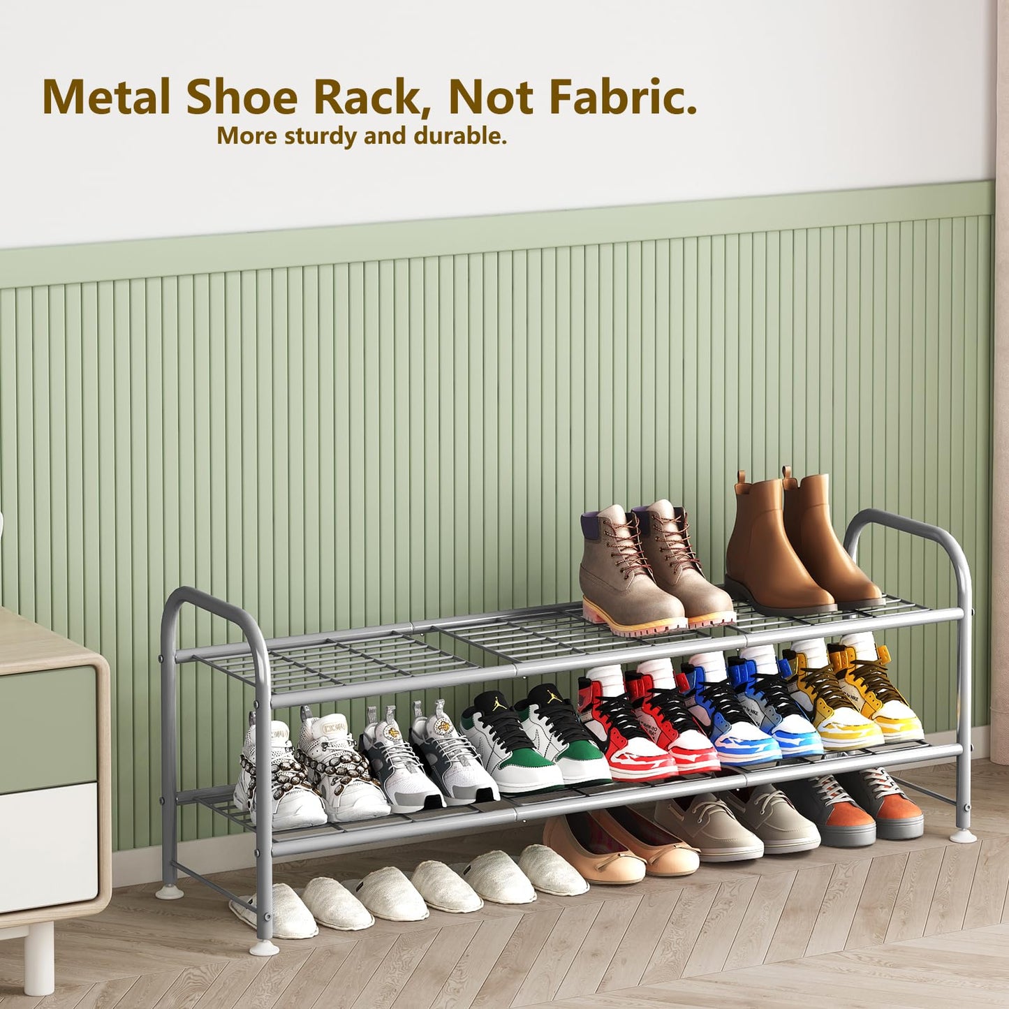 Linzinar Shoe Rack 2 Tier Storage Organizer for Closet Entryway Metal