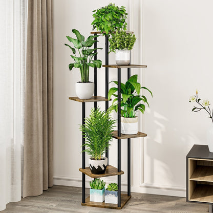 Linzinar Plant Stand 6 Tier 7 Potted Indoor Metal Corner Flower Shelf for Multiple Plants