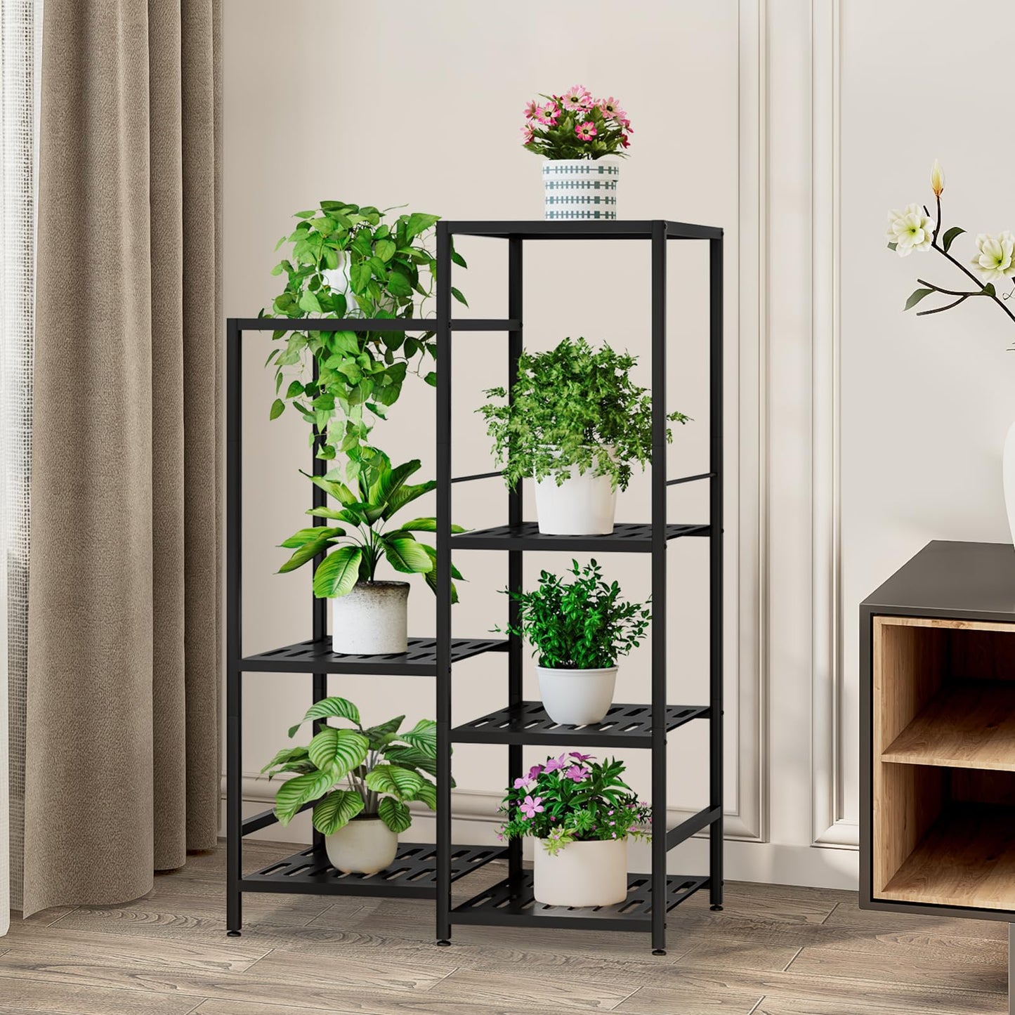 Linzinar 4 Tiers 7 Potted Plant Stand Indoor Outdoor Metal Plant Shelf