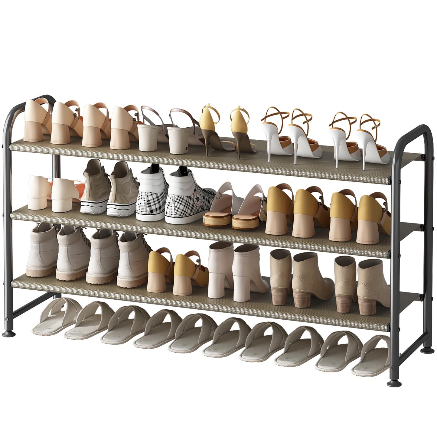 Linzinar Shoe Rack 3 Tier Long Storage Organizer Wide Metal Shoe Shelf
