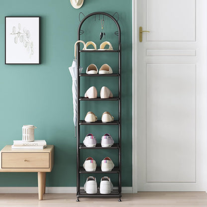 Linzinar Shoe Rack 9 Tier Vertical Storage Organizer Shelf Sturdy Metal Free Standing Shoe Tower