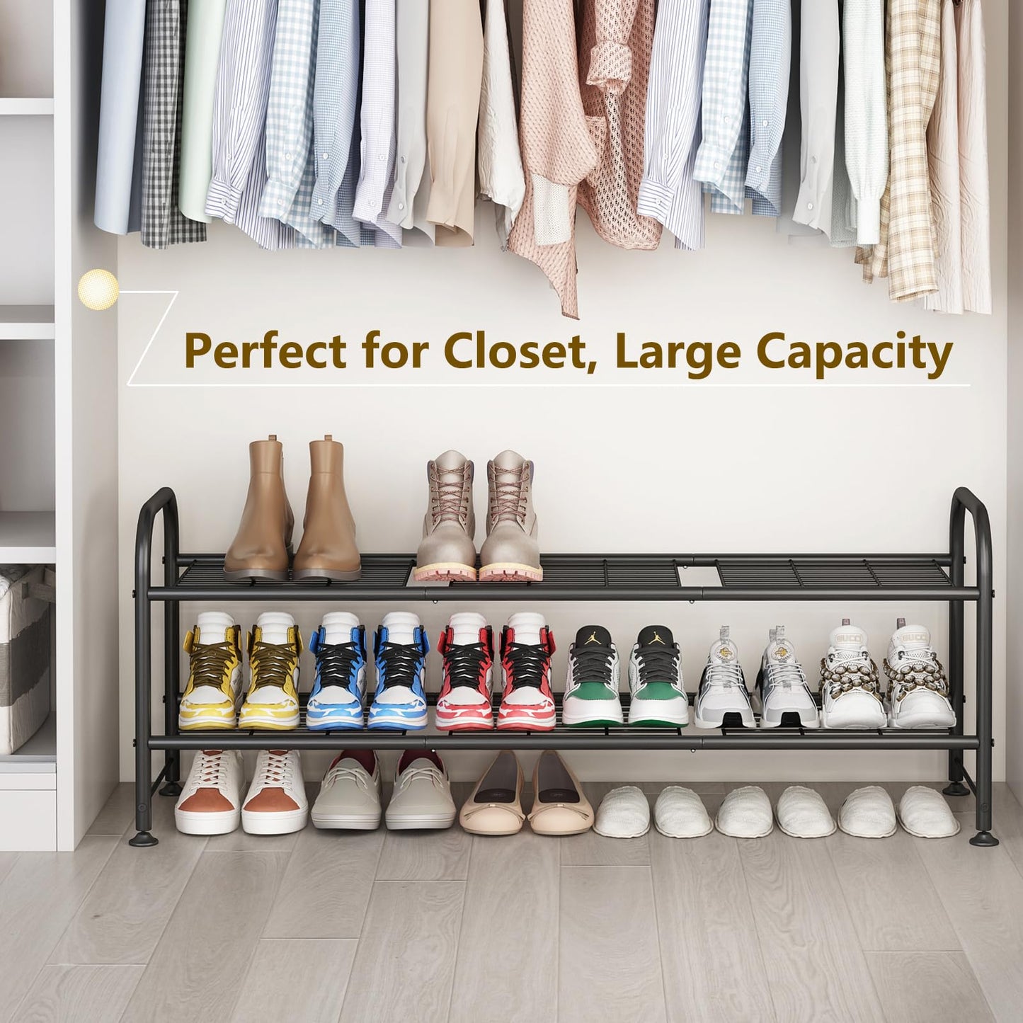 Linzinar Shoe Rack 2 Tier Storage Organizer for Closet Entryway Metal