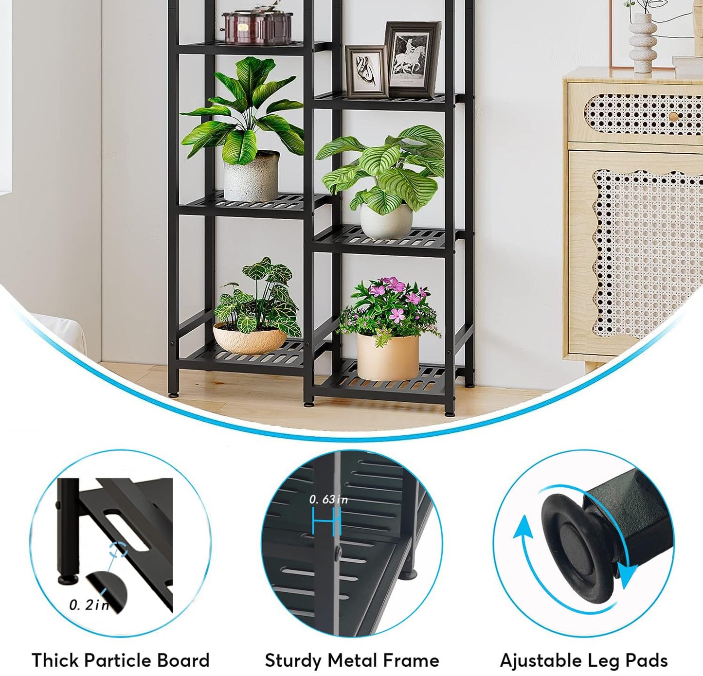Linzinar 5 Tiers 9 Potted Plant Stand Indoor Outdoor Metal Plant Shelf