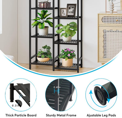 Linzinar 5 Tiers 9 Potted Plant Stand Indoor Outdoor Metal Plant Shelf