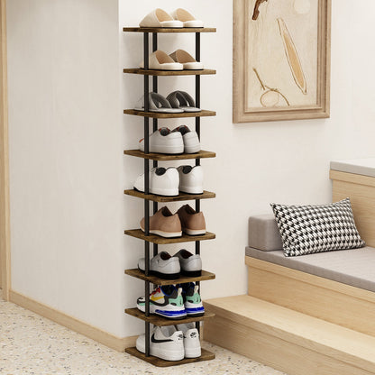 Linzinar Shoe Rack 9 Tier Vertical Storage Organizer Metal Narrow Slim Shelf