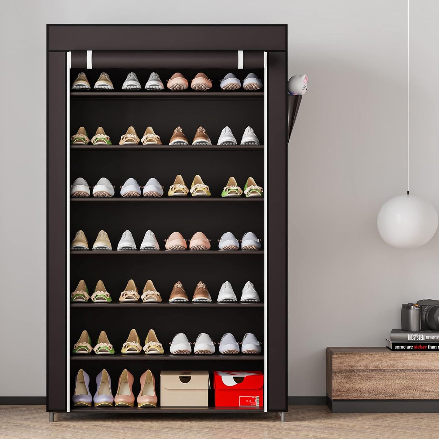 Linzinar 7-Tier Shoe Rack with Dustproof Cover Non-Woven Cabinet