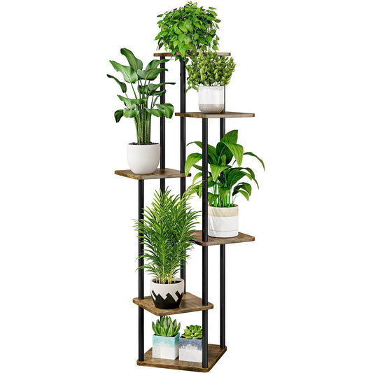 Linzinar Plant Stand 6 Tier 7 Potted Indoor Metal Corner Flower Shelf for Multiple Plants