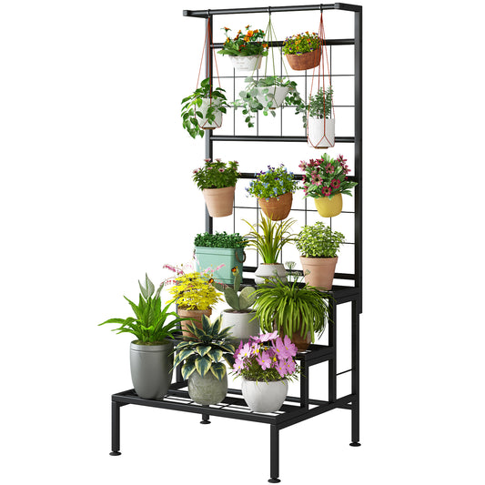 Linzinar Plant Stand 3-Tier Heavy Duty Potted Planter Rack Unit with Grid Panel