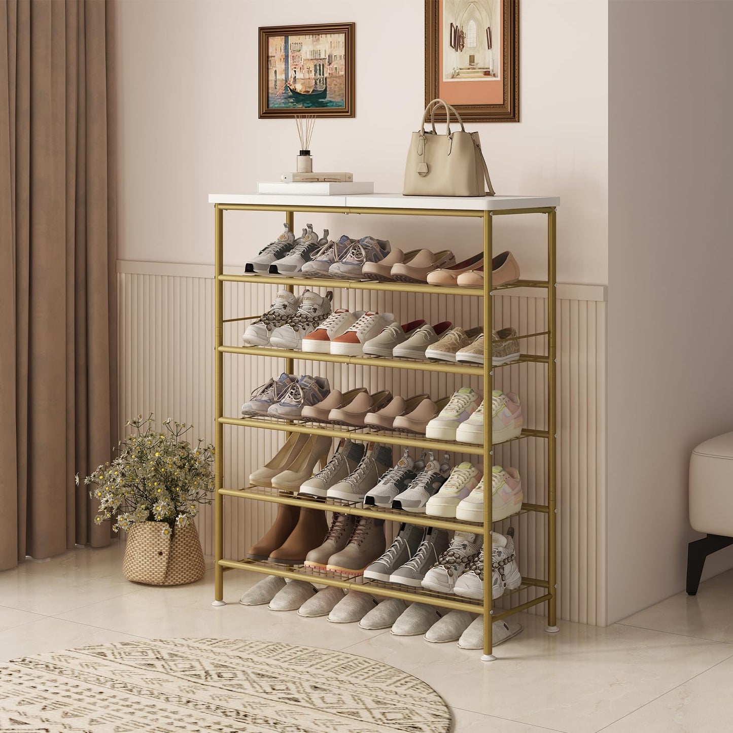 Linzinar Shoe Rack Organizer 6 Tier for Closet Entryway
