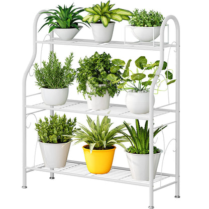 Linzinar 3 Tier Metal Plant Stand Indoor Outdoor Plant Stands Corner Plant Shelf