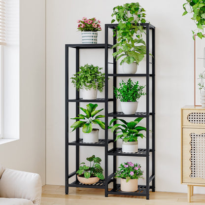 Linzinar 5 Tiers 9 Potted Plant Stand Indoor Outdoor Metal Plant Shelf