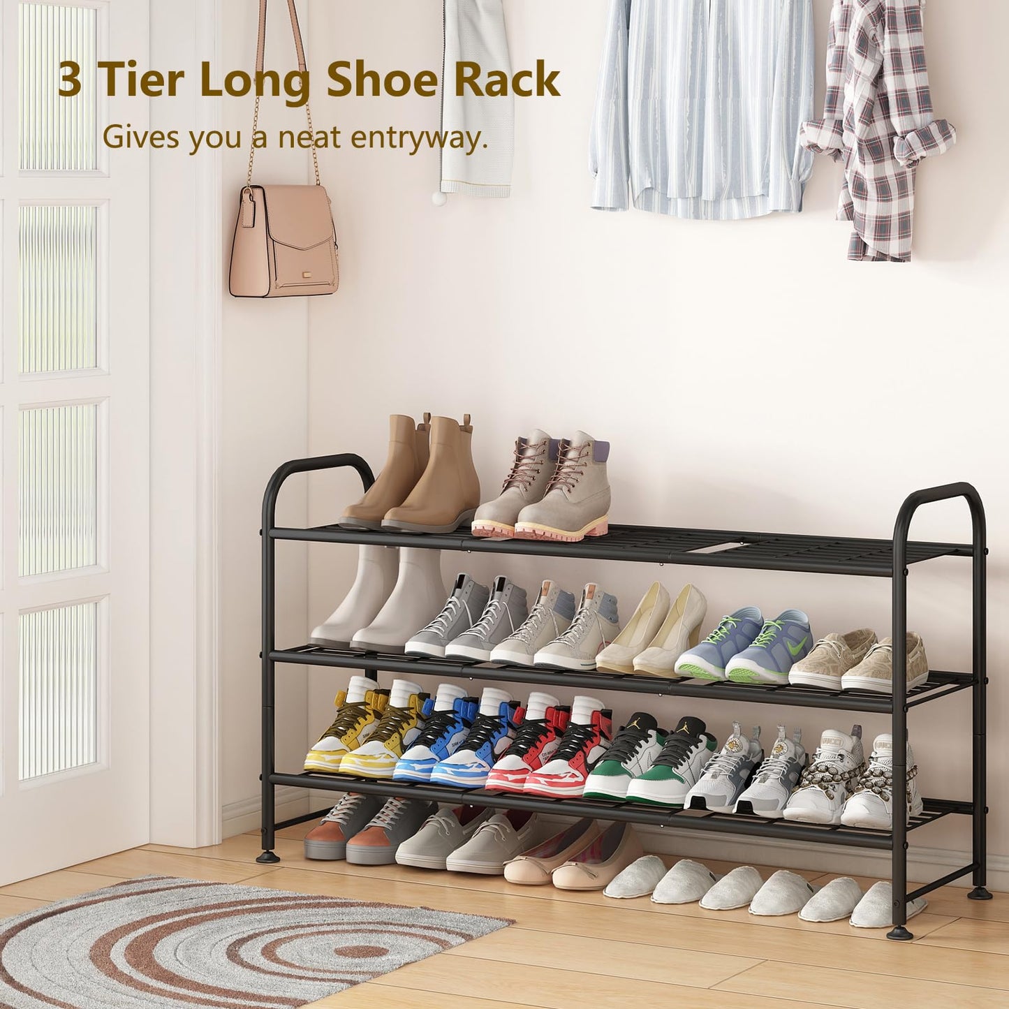 Linzinar Shoe Rack 3 Tier Storage Organizer for Closet Entryway Metal